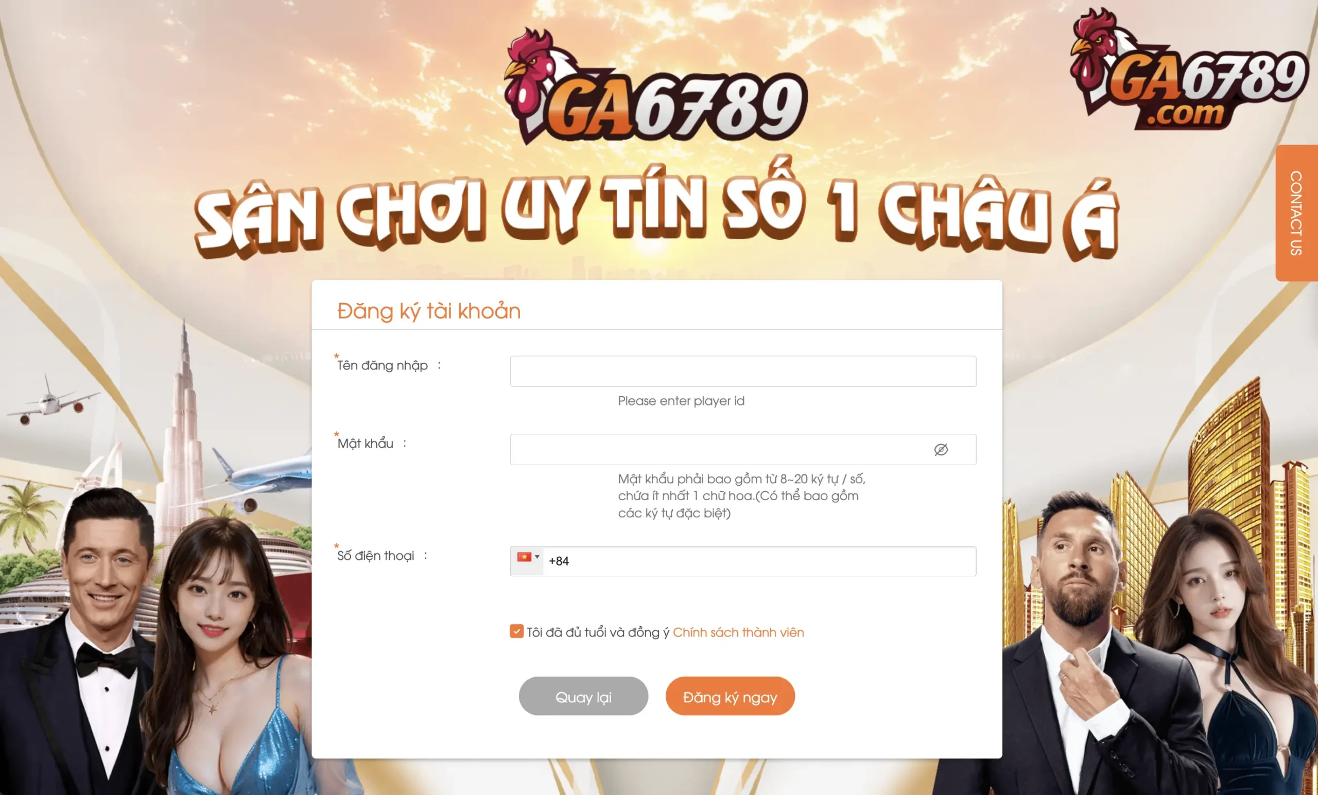 Đăng ký thành viên Ga6789 nhanh chóng chỉ 30 giây