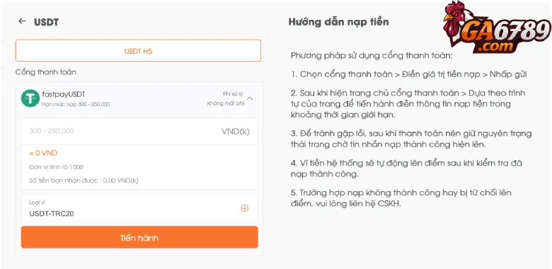 Nhà cái hỗ trợ nạp USDT Ga6789 – Giao dịch chỉ trong vài phút